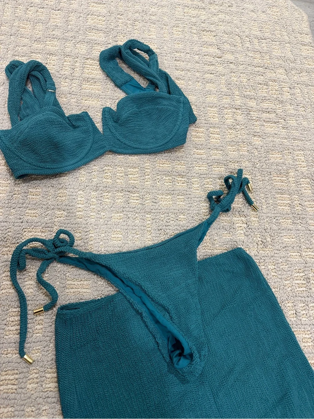 Monday Swimwear Teal Ribbed Underwire Bikini Set